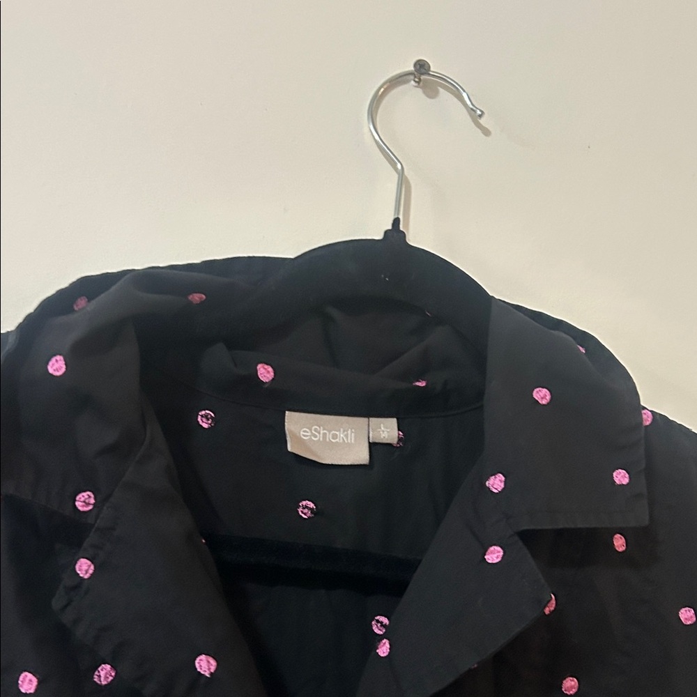 eshakti Black Shirt with Pink Sequin Polka Dots